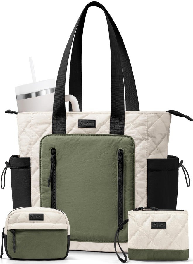 Bagstellar Puffer Tote Bag for Women, Lightweight Puffy Work Laptop Handbag Teacher Nurse Quilted Shoulder School Daily Travel Gym Bag - Image 1